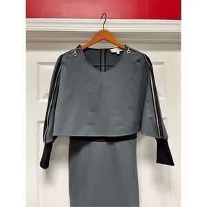 Keyingyi Gray Scuba Cape & Zipper Career Convertible Military Midi Dress sz L EU